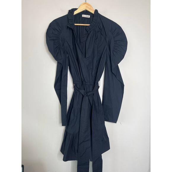NEW Ulla Johnson Naima Cotton Poplin Long Puff Sleeve Mini Dress Noir Size: 8 - Picture 2 of 7